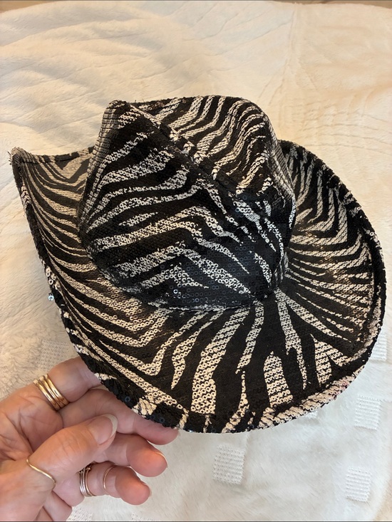 Zebra Sequin Cowboy Hat - Black and White Women’s Accessory
